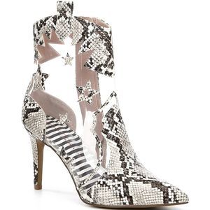 Betsey Johnson Women's Casual Boots NATURAL Snake-Embossed Lunas Cutout Ankle 8M